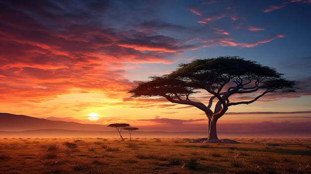 Foto un árbol de acacia solitario con el amanecer en la sabana