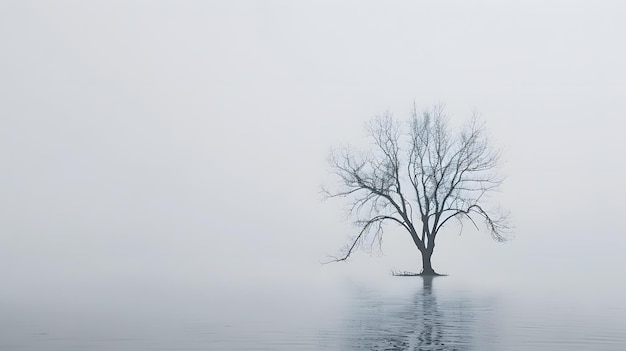 un árbol en el agua con un pájaro en el árbol