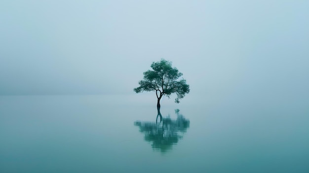 un árbol en el agua con un reflejo de un árbol en la agua