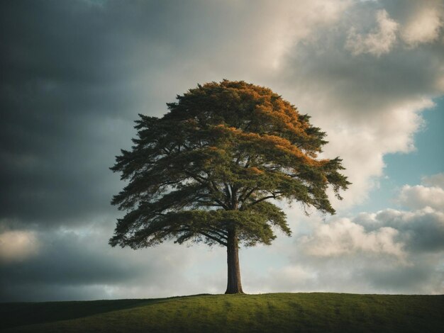 árbol alto desde el suelo hasta las nubes