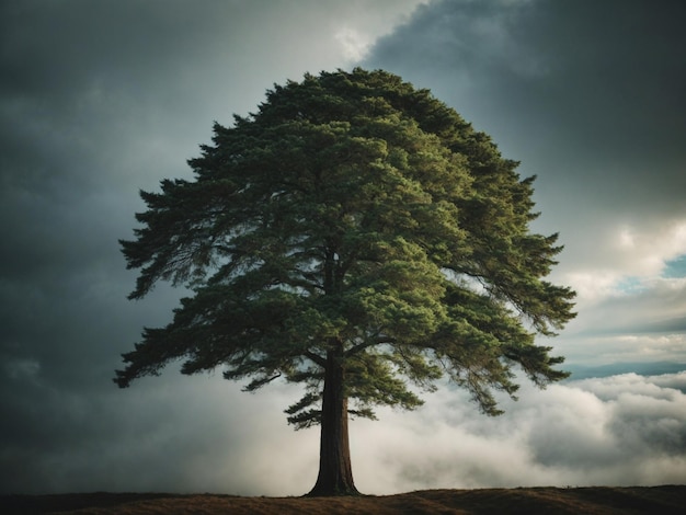 árbol alto desde el suelo hasta las nubes