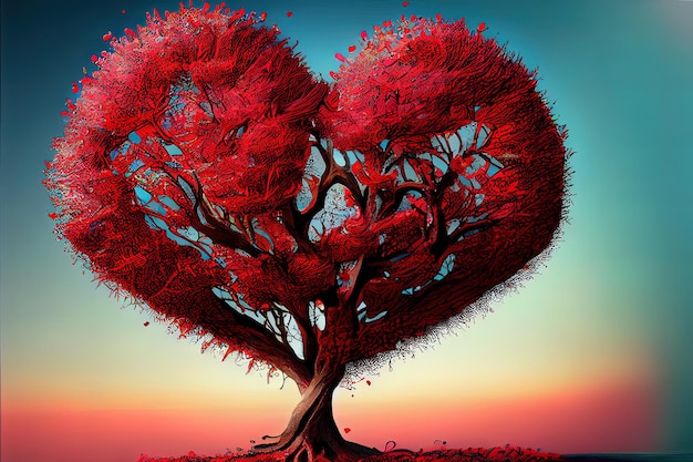 árbol de amor rojo árbol en forma de corazón