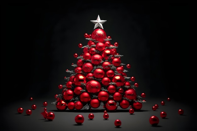 Árbol de año nuevo abstracto hecho de bolas rojas de navidad