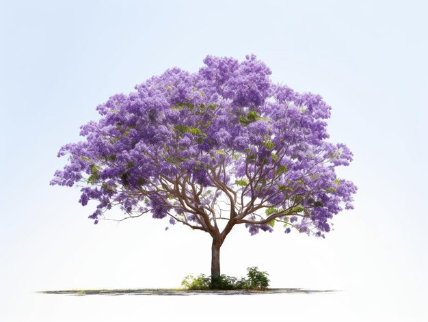 Foto Árbol arafed con flores púrpuras en un fondo blanco generativo ai