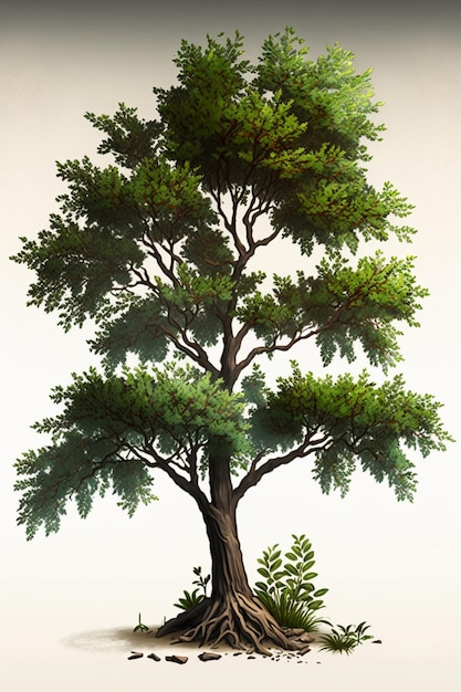árbol arafed con hojas verdes y un tronco marrón ai generativo