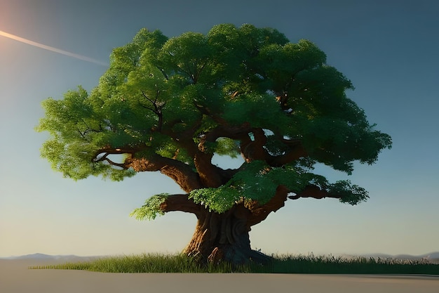 Un árbol con un árbol verde en el medio.