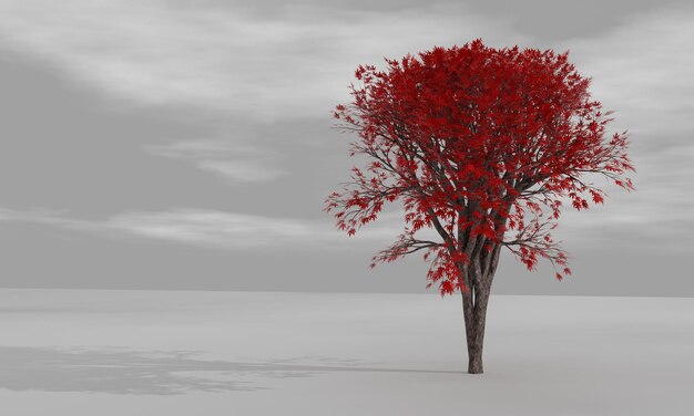 Foto Árbol de arce en otoño con hojas rojas de pie solo en la superficie gris y el cielo gris nube blanca