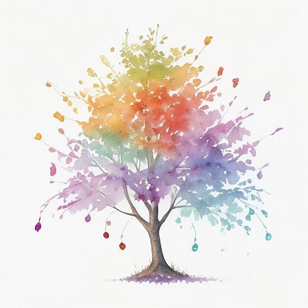 Foto el árbol del arco iris de acuarela