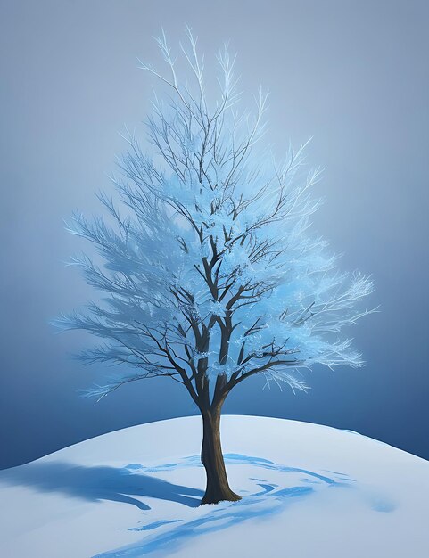 Foto Árbol azul helado en el hielo ai generado