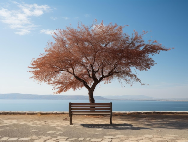 un árbol con un banco delante de él