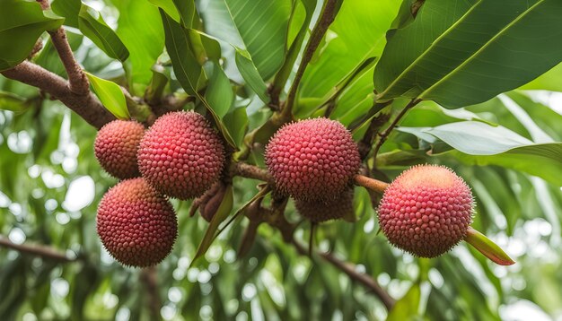 Foto un árbol con bayas rojas y una hoja verde que dice fruta