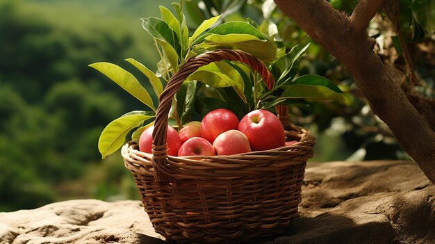 árbol con bayas rojas y hojas verdes