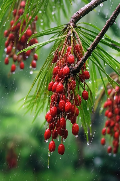 Foto un árbol con bayas rojas que están en una rama.