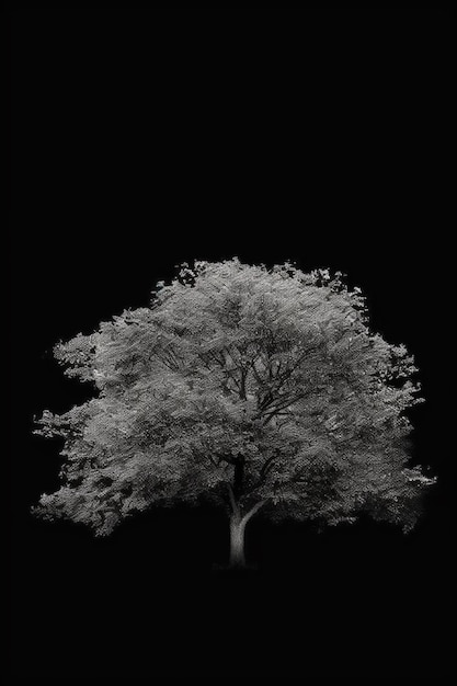 Un árbol en blanco y negro con un fondo negro