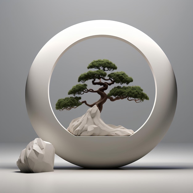 Un árbol bonsai dentro de un jarrón blanco al estilo único