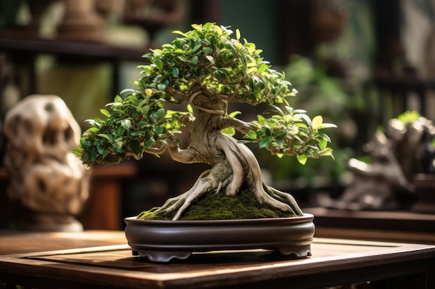 Foto Árbol de bonsai en una mesa de madera