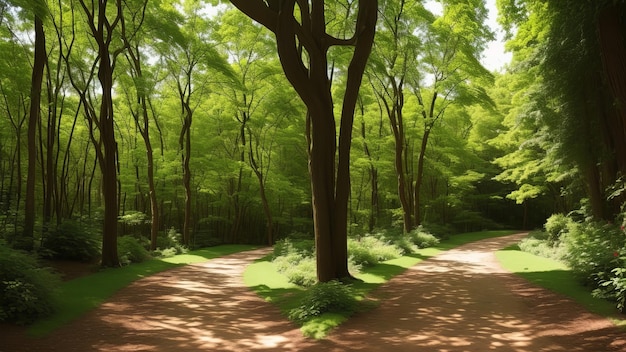 un árbol en el bosque está a la luz del sol.