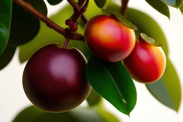 Árbol de cacao con primer plano de frutos maduros