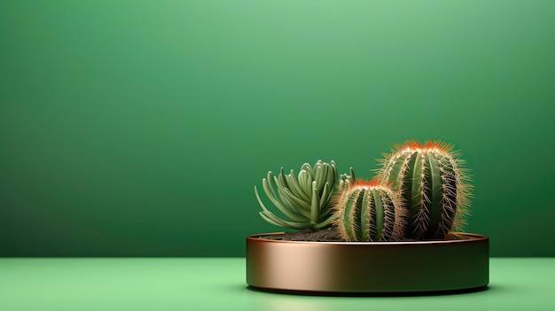 Foto Árbol de cactus en olla sobre un fondo verde oscuro