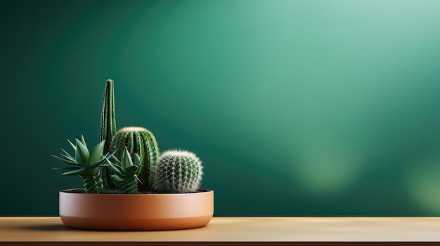 Foto Árbol de cactus en olla sobre un fondo verde oscuro