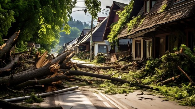 Foto Árbol caído en la carretera después de una tormenta en los países bajos