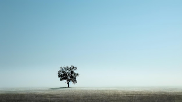 un árbol en un campo con un cielo azul y una nube en el fondo