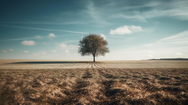 Un árbol en un campo con la palabra árbol en él.