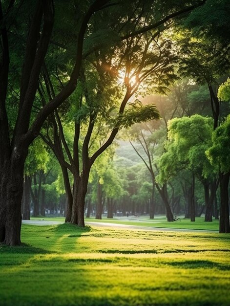 Foto un árbol en un campo que tiene el sol brillando a través de él