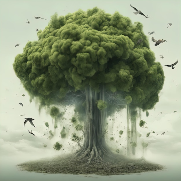 árbol en campo verde ilustración 3 dárbol en una tormenta