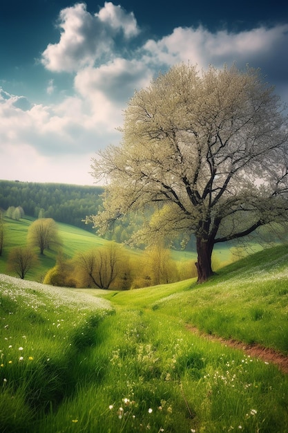 un árbol en un campo