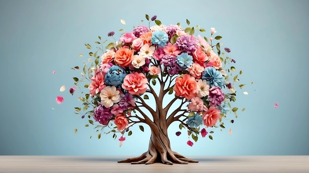 árbol cerebral con flores cuidado personal y concepto de salud mental pensamiento positivo mente creativa