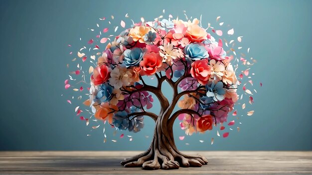 Foto Árbol cerebral con flores cuidado personal y concepto de salud mental pensamiento positivo mente creativa