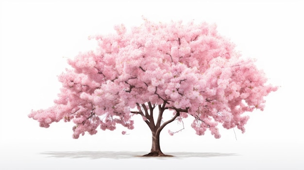 Árbol de cereza en flor aislado en fondo blanco