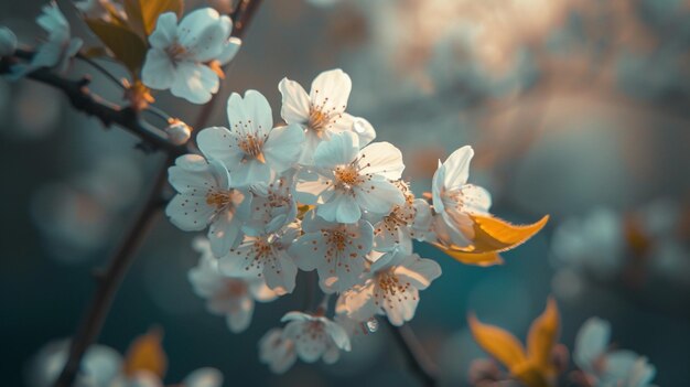el árbol de cerezo blanco florece las flores de primavera el concepto de hanami hermoso fondo plantilla social