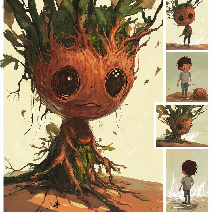 Foto un árbol con una chica en él y la palabra "el árbol" en la parte inferior
