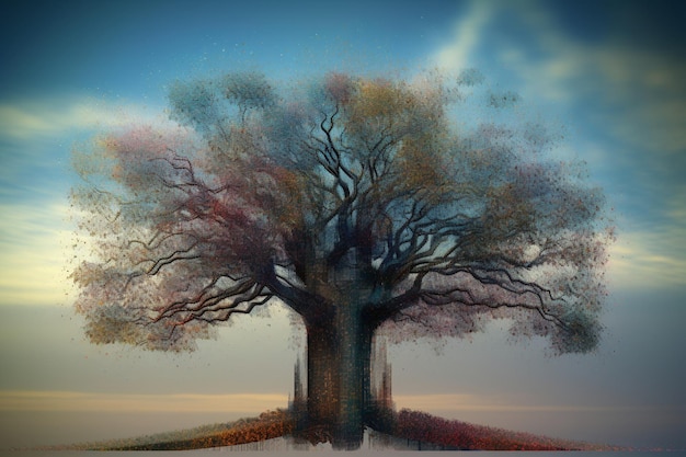 Un árbol con un cielo azul y nubes.