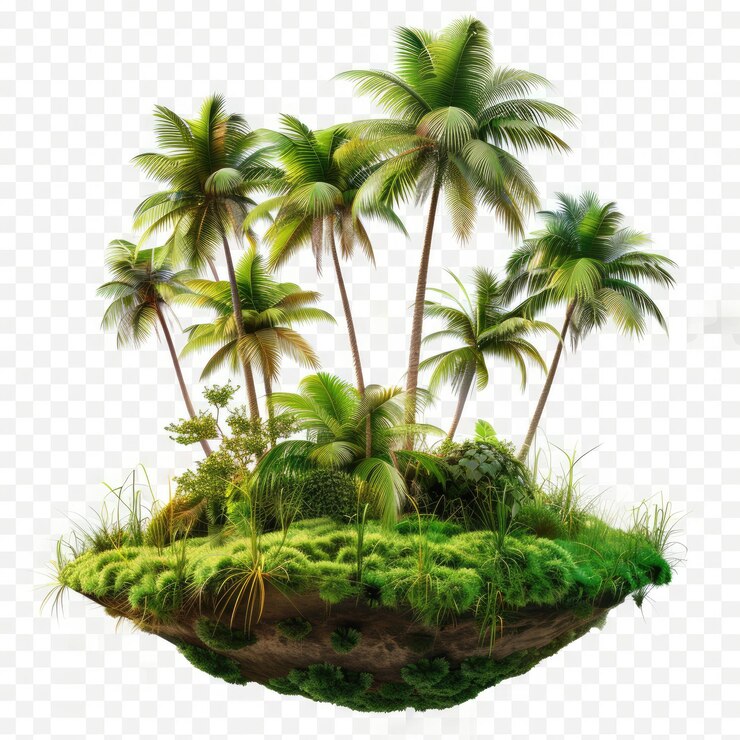 un árbol de coco con hojas verdes en él