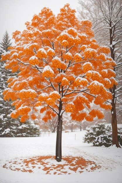 árbol de color naranja y árbol de color rosa