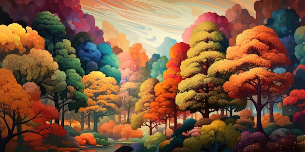 un árbol de colores sin costuras al estilo de paisajes realistas con bordes suaves