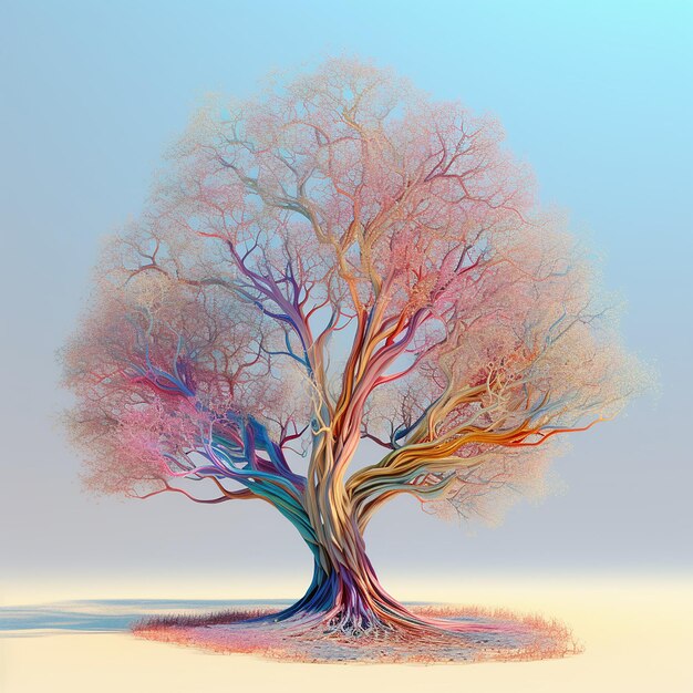 Un árbol colorido con un árbol en el medio.