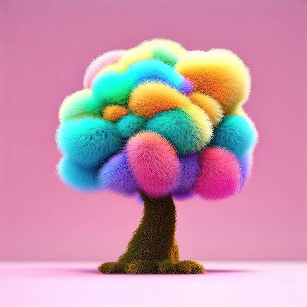 Un árbol colorido con bolas esponjosas