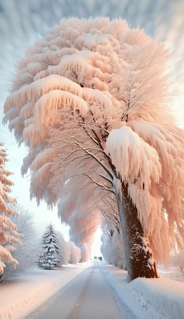 Un árbol congelado en la nieve.