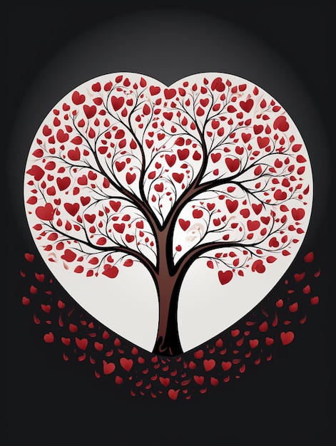 un árbol con corazones rojos creciendo en forma de corazón ai generativo