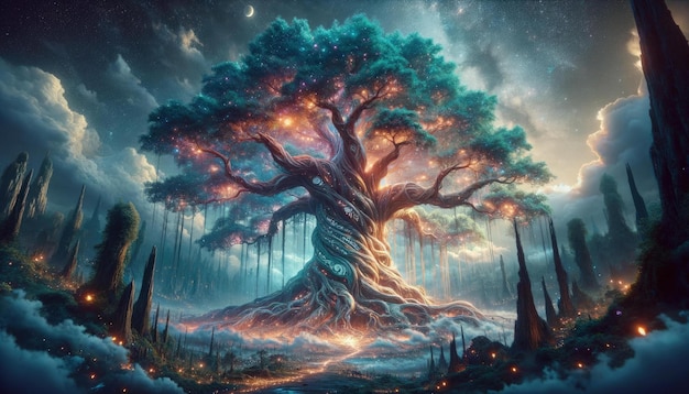 El árbol cósmico de la vida Yggdrasil en la mitología nórdica Árbol del mundo de los vikingos