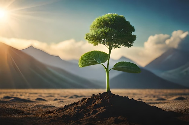 un árbol crece en el desierto