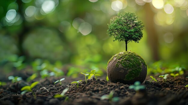 un árbol creciendo de una bola en la tierra