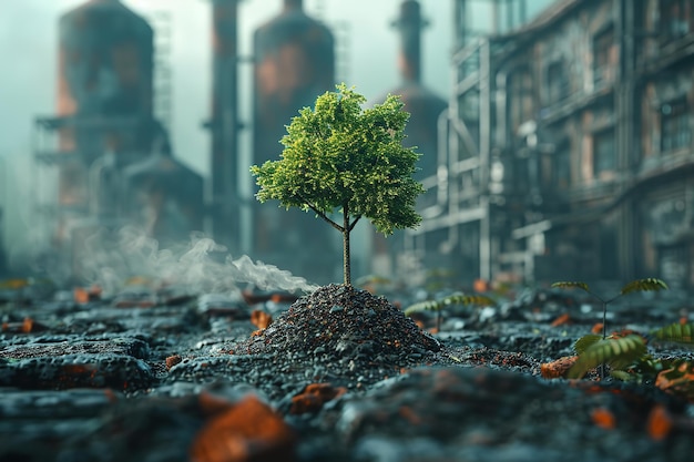 Foto un árbol creciendo en una pila de barro