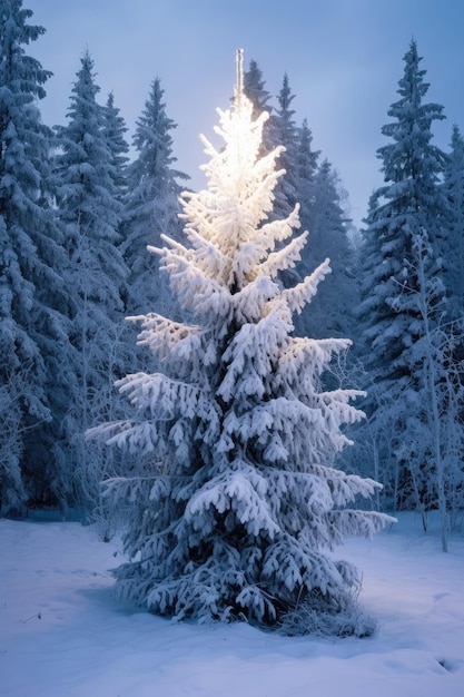 Un árbol cubierto de nieve