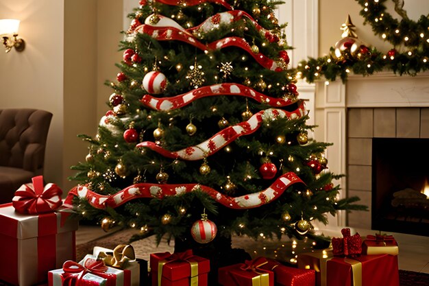 un árbol decorado con adornos y regalos