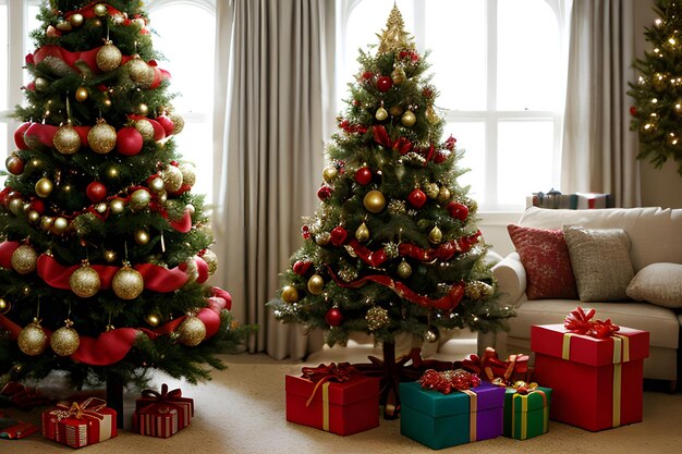 un árbol decorado con adornos y regalos